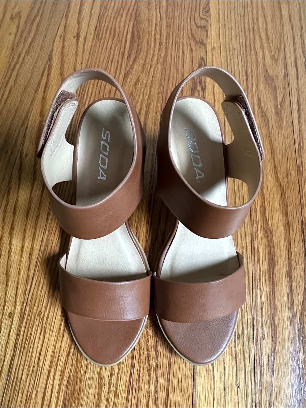 Soda Mocha Two-Band Slingback Sandals, 3.25” heels